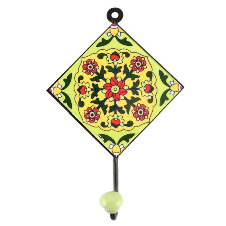 Pea Green With Red Tiny Flower Ceramic Tile Hook
